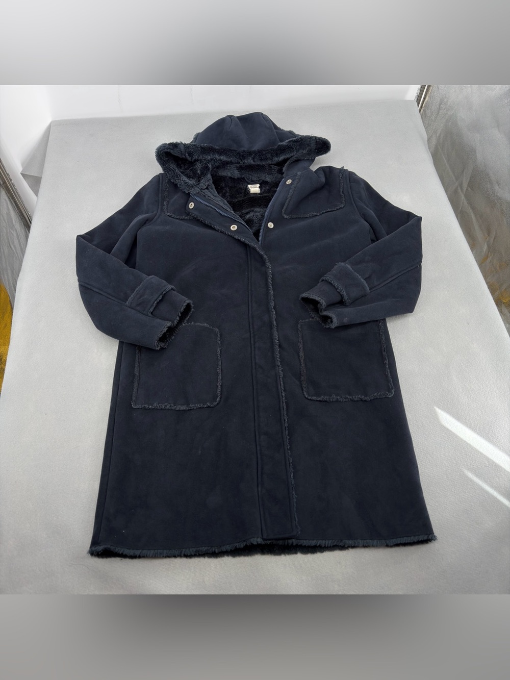 Gap Vintage Navy Blue Faux Suede Hooded Coat XXL Womens
